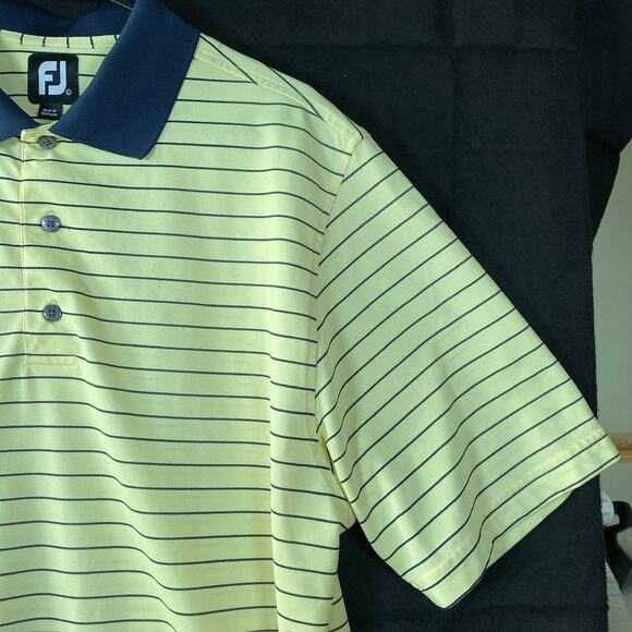 FootJoy Mens Shirt Yellow Blue Striped Golf Polo Comfort Quick Dry Stretch Large - Picture 5 of 12